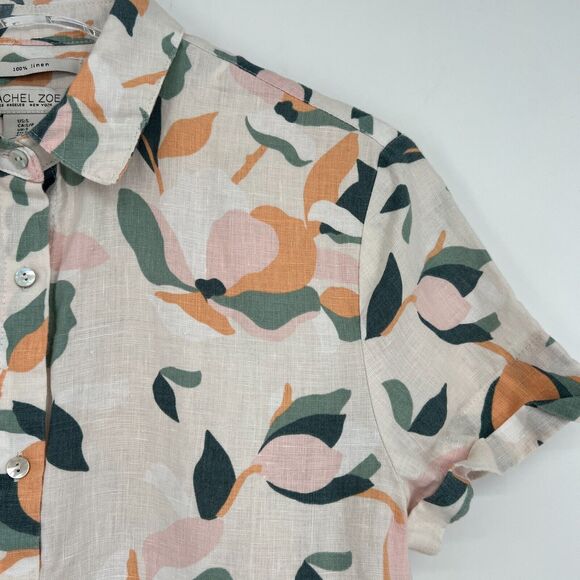 Rachel Zoe Linen Dress Womens S Shirt Floral Shift Lightweight Preppy Collared - Picture 5 of 7